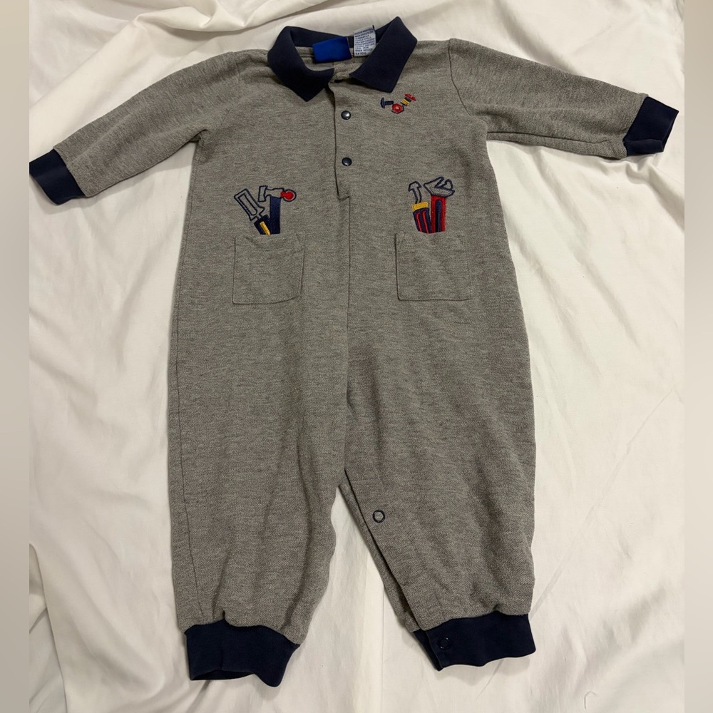 Vintage 18 months my pal button tool embroidered one piece retro